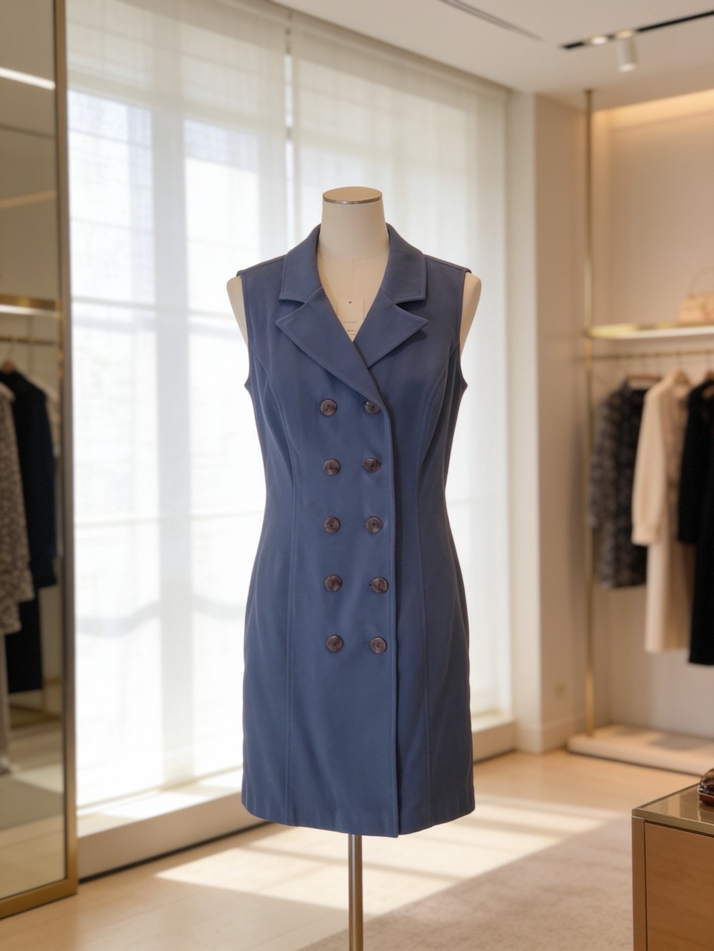 Alyn Paige Sleeveless Double-Breasted Dress in Slate Blue